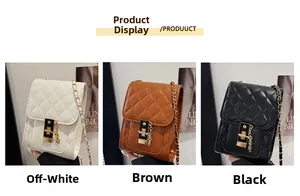 Detailed comparison of quilted crossbody bags in off-white, brown, and black colors