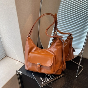 Women Shiny PU Leather Shoulder Bag Multi-way Backpack Vintage Tote With Front Pocket Adjustable Strap Commuting Bag