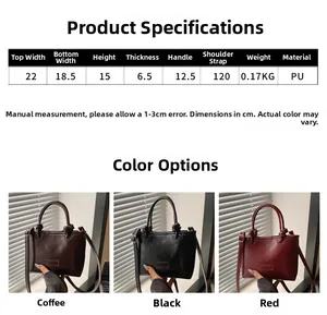 Size guide for vintage square crossbody bag with detailed dimensions and color options