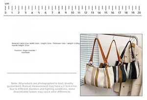 Size guide for canvas tote bags showing 34x22x10cm dimensions and stripe patterns