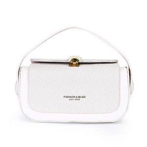 Elegant white luxury box bag with metallic shell clasp and textured leather finish