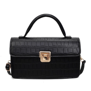 Fashionable black crocodile pattern crossbody square bag with elegant gold metal clasp