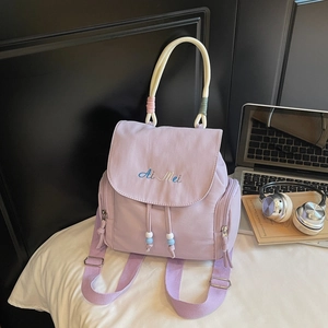 Minimalistischer lila Canvas Rucksack mit Seilgriff und Stickerei für Damen
