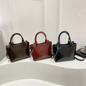 Women Shoulder Bag Glossy PU Leather Square Crossbody Handbag With Knot Handle Adjustable Strap Casual Fashion Retro