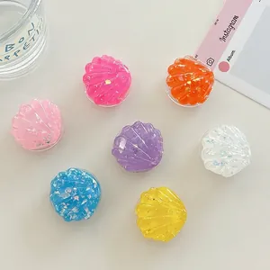 Shell Shape Phone Grip Stand Collapsible Resin With Glitter And Silver Foil Telescopic Cute INS Style Holder For Girls