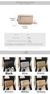 Size chart for women's crossbody bag showing dimensions and specifications in detail