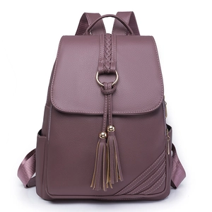 Damen Rucksack in Lila aus PU-Leder mit Litschi-Maserung und modischen Quasten