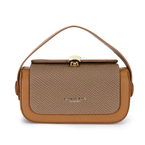 Luxus Vintage Box Handtasche aus braunem Patchwork-Leder mit goldenem Muschelverschluss