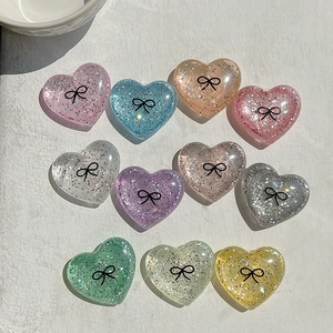 Heart Shaped Phone Grip Glitter Sequin Bow Tie Pattern Collapsible Universal Resin Socket Support