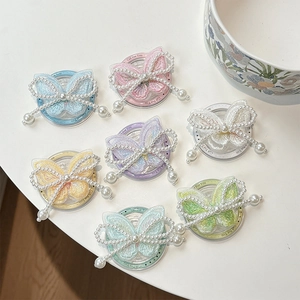 Pastel embroidered butterfly phone sockets with pearls and Gift for You text base
