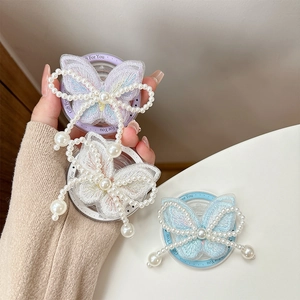 Chic butterfly pearl bowtie magnetic grip tok for smartphones in soft pastel colors