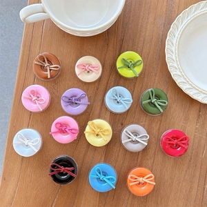 Phone Grip Button Shape Suede Bowknot Retractable Adhesive Griptok Expanding Stand For Smartphone Solid Color Korean Style
