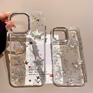 Transparente iPhone Hülle mit 3D holografischen Sternen und Glitzer für Frauen