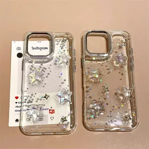 Detailansicht der klaren iPhone Hülle mit 3D holografischen Sternen und Glitzer