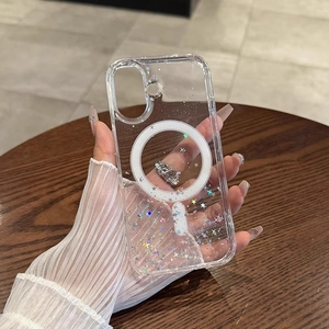 Magnetic Phone Case Transparent TPU MagSafe Compatible Gradient Star Glitter Sequins Shockproof Protective Cover For IPhone