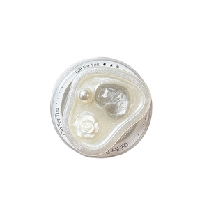 Magnetic phone grip with resin gemstone, pearl, and 3D white rose on cream base
