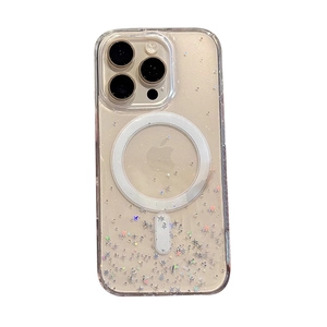 Transparent MagSafe case for iPhone with glitter starry design and magnetic ring