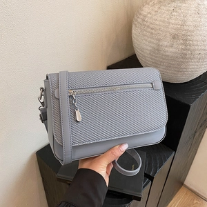 Woven Texture Flap Crossbody Bag PU Leather Small Square Shoulder Purse Chic Minimalist Daily Fashion Handbag For Women