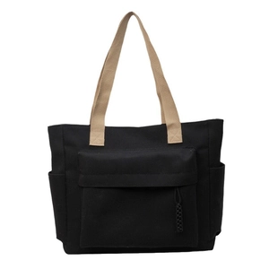 Retro black and white canvas tote bag with large capacity pockets and top handles