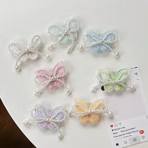 Elegant pearl butterfly phone grip holder with lace embroidery in various pastel colors