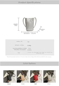 Detailed size chart and multi-color crossbody bucket bag specifications 19x13x5cm