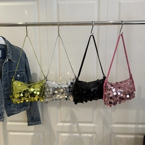 Large Sequin Shoulder Bag Metallic Sparkly Disco Y2K Underarm Purse For Women Party Evening Club Stylish Fashion Bag