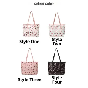 Selection of four chic casual tote bags with cherry, strawberry, and heart patterns