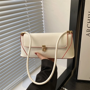Chic white baguette bag with red edge paint and gold buckle for women