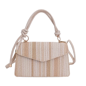 Petit sac bandoulière en paille tressée à rayures avec poignée supérieure chic