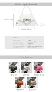 Detailed size specifications for crocodile embossed bow bag with 21cm width dimensions