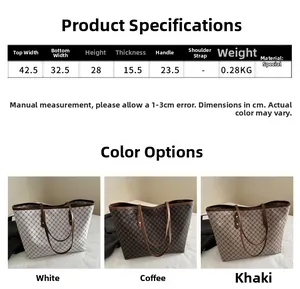 Size chart showing dimensions of the vintage monogram tote bag with large capacity details
