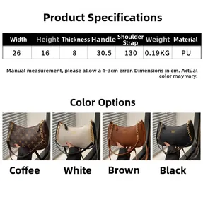 Detailed view of four color options for the Hobo bag featuring metal chain and PU straps