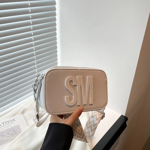 Sac caméra blanc en similicuir avec large bandoulière géométrique pour femmes chic