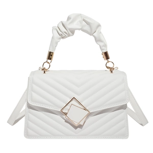 Elegant white quilted faux leather handbag with cloud-shaped handle and gold clasp
