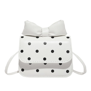 Chic girls white crossbody bag with black polka dots and large 3D bow decoration