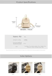 Größentabelle für Damen Rucksack aus PU-Leder mit Maßen und verfügbaren Farben