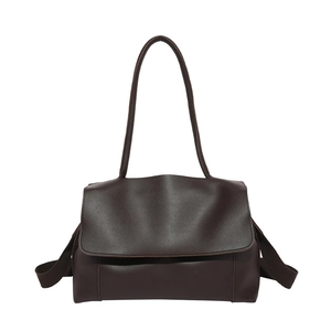 Minimalist large capacity dark brown leather tote bag with long shoulder strap