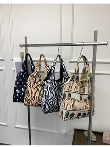 Grote canvas draagtassen met doodskop-, tijger-, zebra- en Egyptische prints