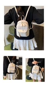 Collage zeigt beigen Mini-Rucksack mit Karomuster am Rücken und als modische Handtasche