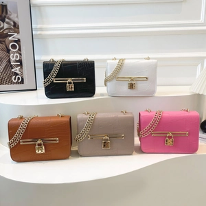 Chic croc-embossed small square chain bags for women in multiple colors with gold hardware