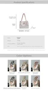 Detailed size specifications and color options for the floral rabbit tote bag
