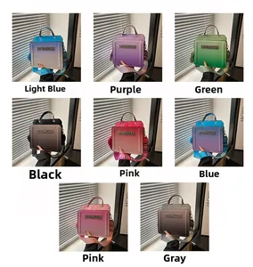 Close-up of stylish crossbody bags in 8 vibrant colors with printed shoulder straps