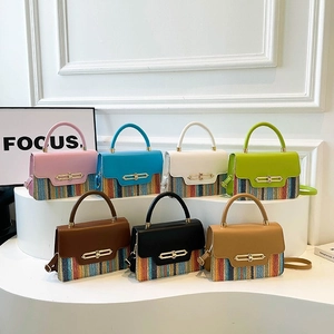 Chic Women Small Square Crossbody Bag PU Leather Colorful Woven Patchwork Handbag With Metal Buckle Fashion Niche Style