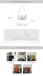 Detailed size chart and specifications for the retro PU leather flap crossbody bag