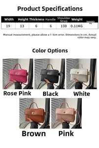 Size chart for chic embossed flap bag with PU leather specs and dimensions detail