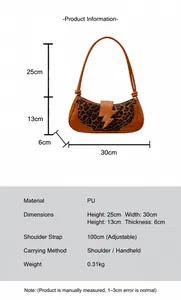 Dimensiones detalladas del bolso de hombro de leopardo con correa ajustable de PU