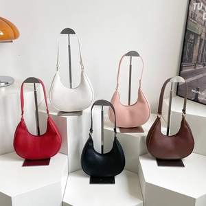 Sac Hobo Femme Cuir PU Grain Litchi Croissant Sac À Épaule Sous L'Aisselle Mode Minimaliste Couleur Unie Quotidien