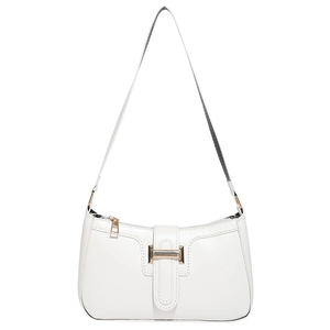 Minimalistische weiße Leder-Achseltasche mit goldener Metallschnalle für Damen