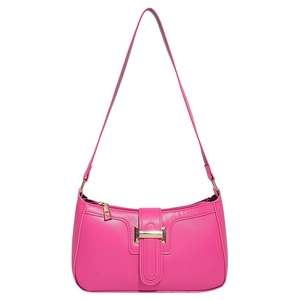 Sac bandoulière de style français en cuir magenta avec boucle dorée élégante