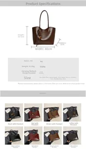 Detailed size chart and multi-color matrix display of large PU leather tote bag